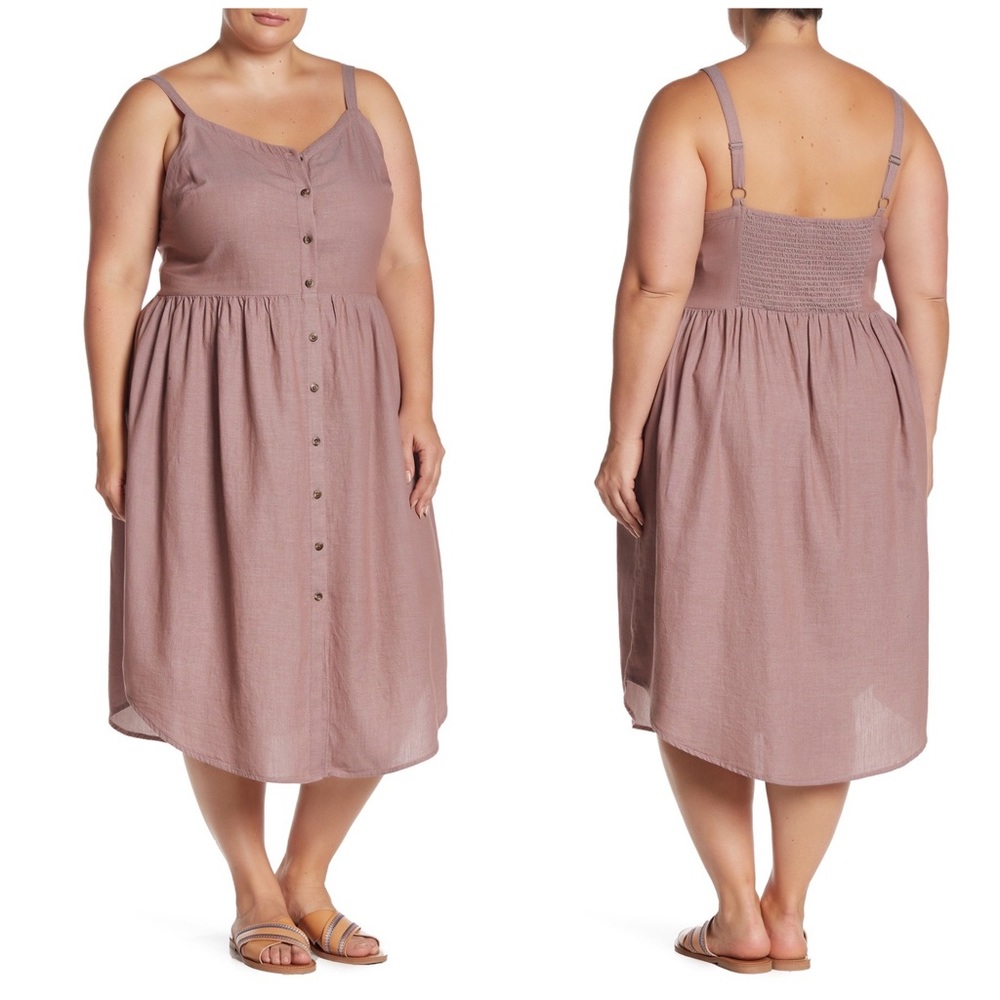 Susina Colored Chambray Midi Button Front Dress